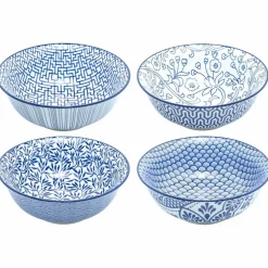 Akio skål 21 cm 4-pakning, blå/hvit