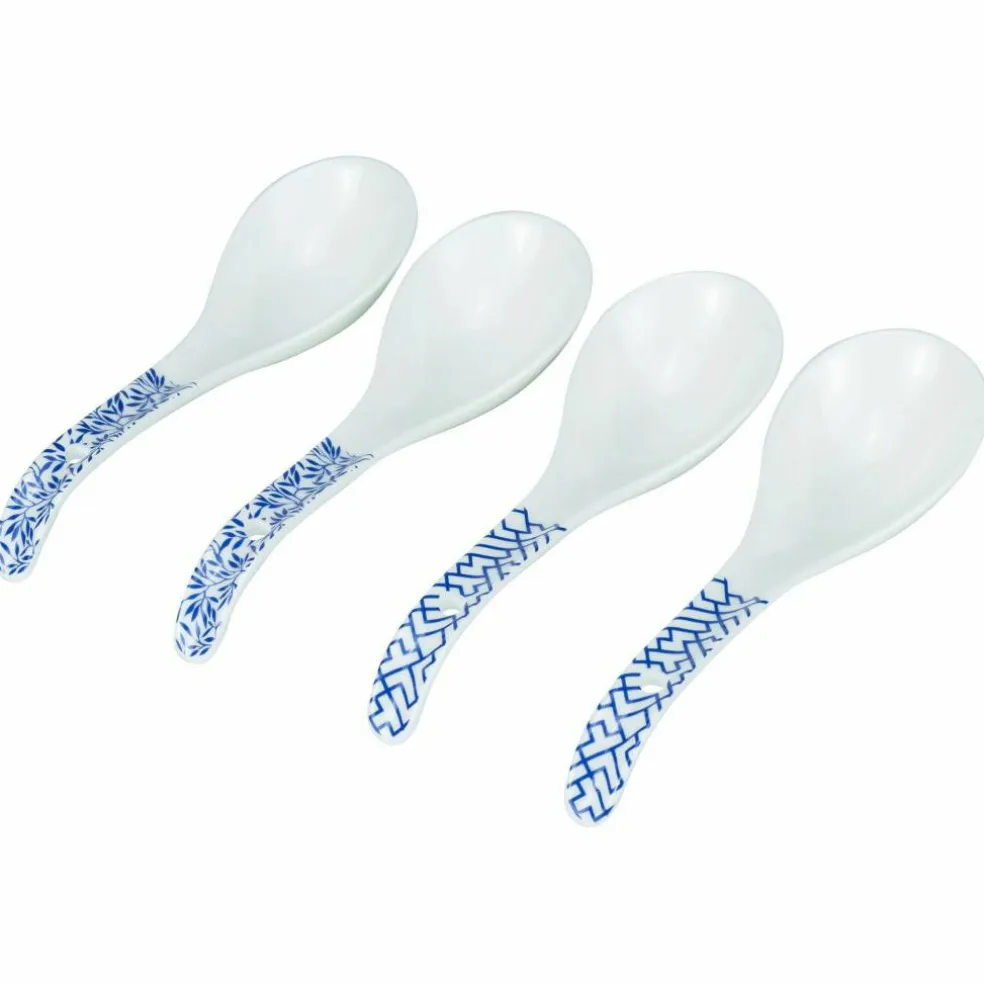 Akio stor suppeskje 16 cm 4-pk, blå/hvit