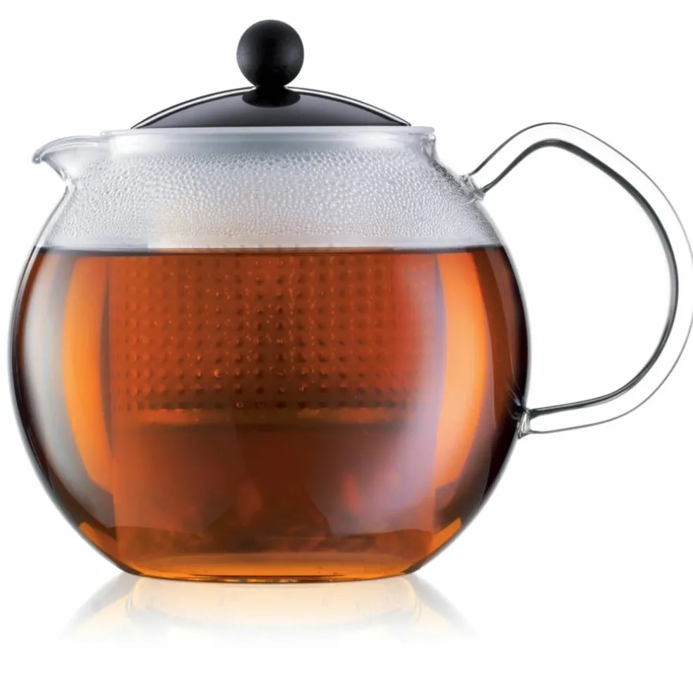 ASSAM tekanne med glasshåndtak, 1,5 l, sort og stål