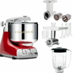 Assistent Original AKM 6230 kjøkkenmaskin med kjøttkvern, skjæretilbehør og blenderkanne, glossy white