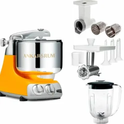 Assistent Original AKM 6230 kjøkkenmaskin med kjøttkvern, skjæretilbehør og blenderkanne, glossy white