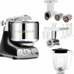 Assistent Original AKM 6230 kjøkkenmaskin med kjøttkvern, skjæretilbehør og blenderkanne, glossy white