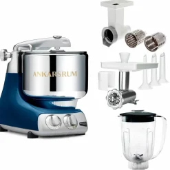 Assistent Original AKM 6230 kjøkkenmaskin med kjøttkvern, skjæretilbehør og blenderkanne, glossy white