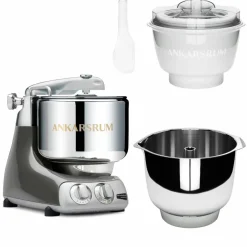 Assistent Original AKM 6230 kjøkkenmaskin med iskremtilbehør og ekstra vispeskål, jubilee silver