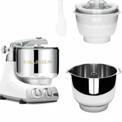 Assistent Original AKM 6230 kjøkkenmaskin med iskremtilbehør og ekstra vispeskål, jubilee silver