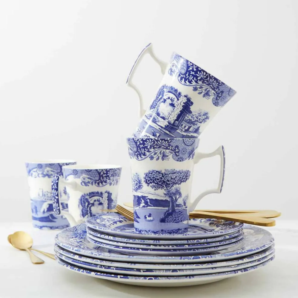 Blue Italian servise 12 deler, blå/hvit