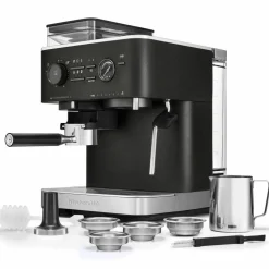 Espressomaskin med kaffekvern, cast iron black