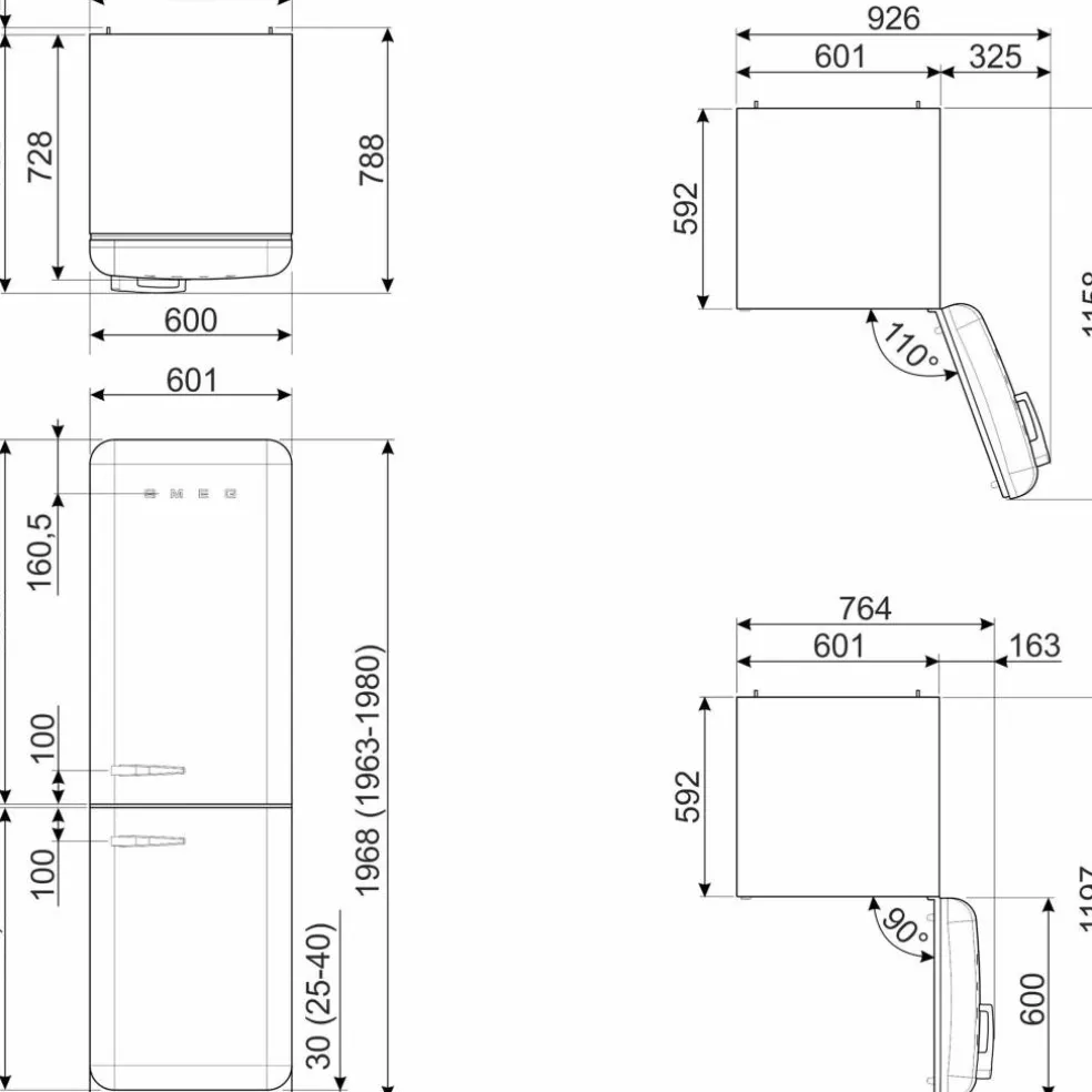 FAB32RRD6 Kjøl/Frys 197cm Høyrehengt Rød