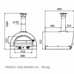 Family Gas Pizzaovn 60x60 cm, Antrasitt