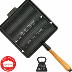 Firkantet grillpanne i støpejern 28 cm, stålhåndtak