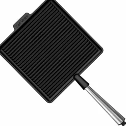 Firkantet grillpanne i støpejern 28 cm, håndtak i bøk