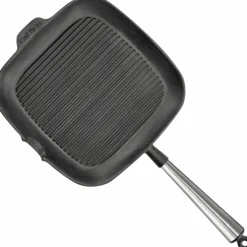 Firkantet grillpanne i støpejern 28 cm med høye kanter, stålhåndtak