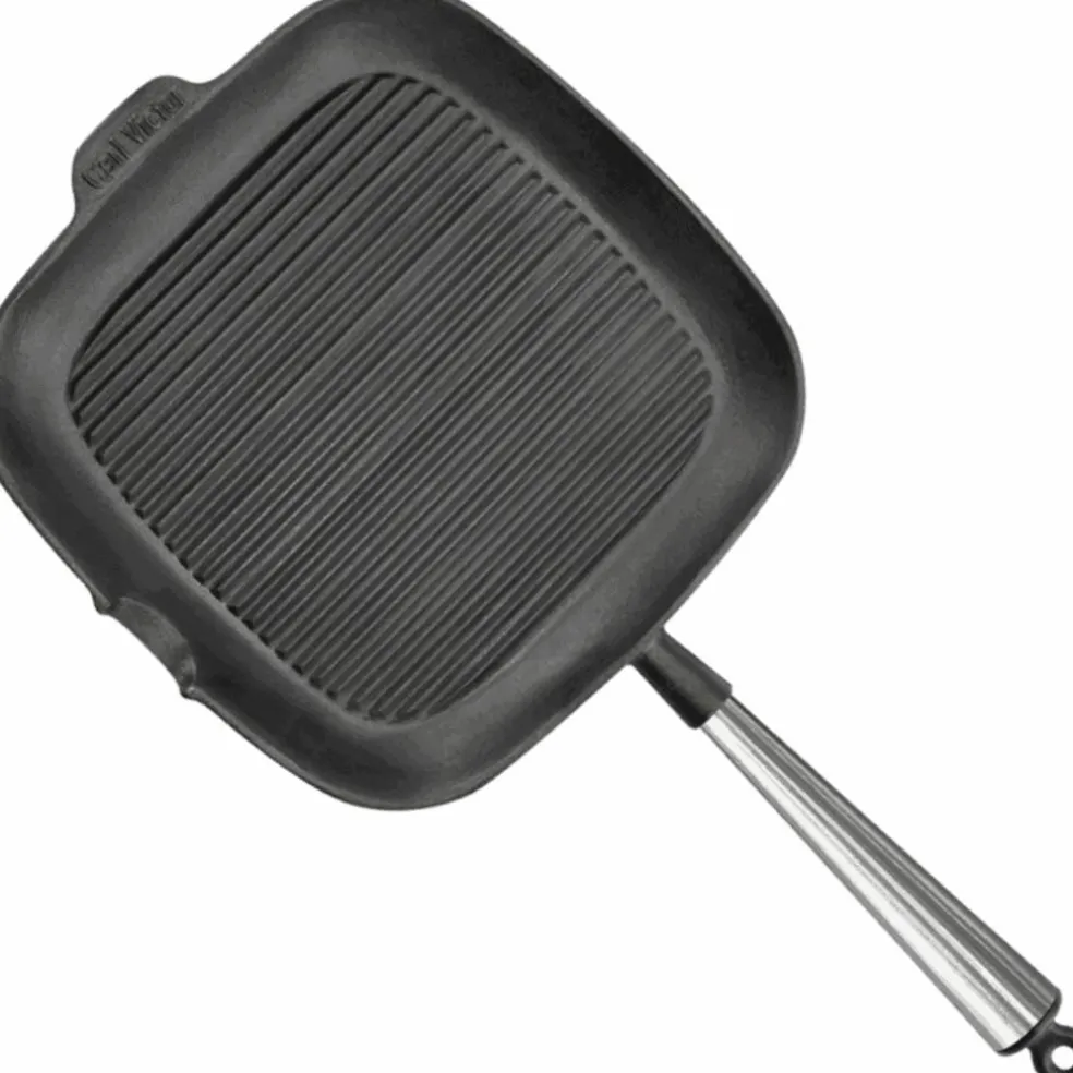 Firkantet grillpanne i støpejern 28 cm med høye kanter, stålhåndtak