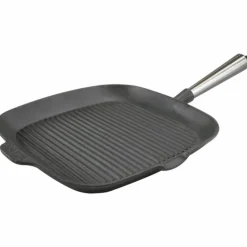 Firkantet grillpanne i støpejern 28 cm med høye kanter, stålhåndtak