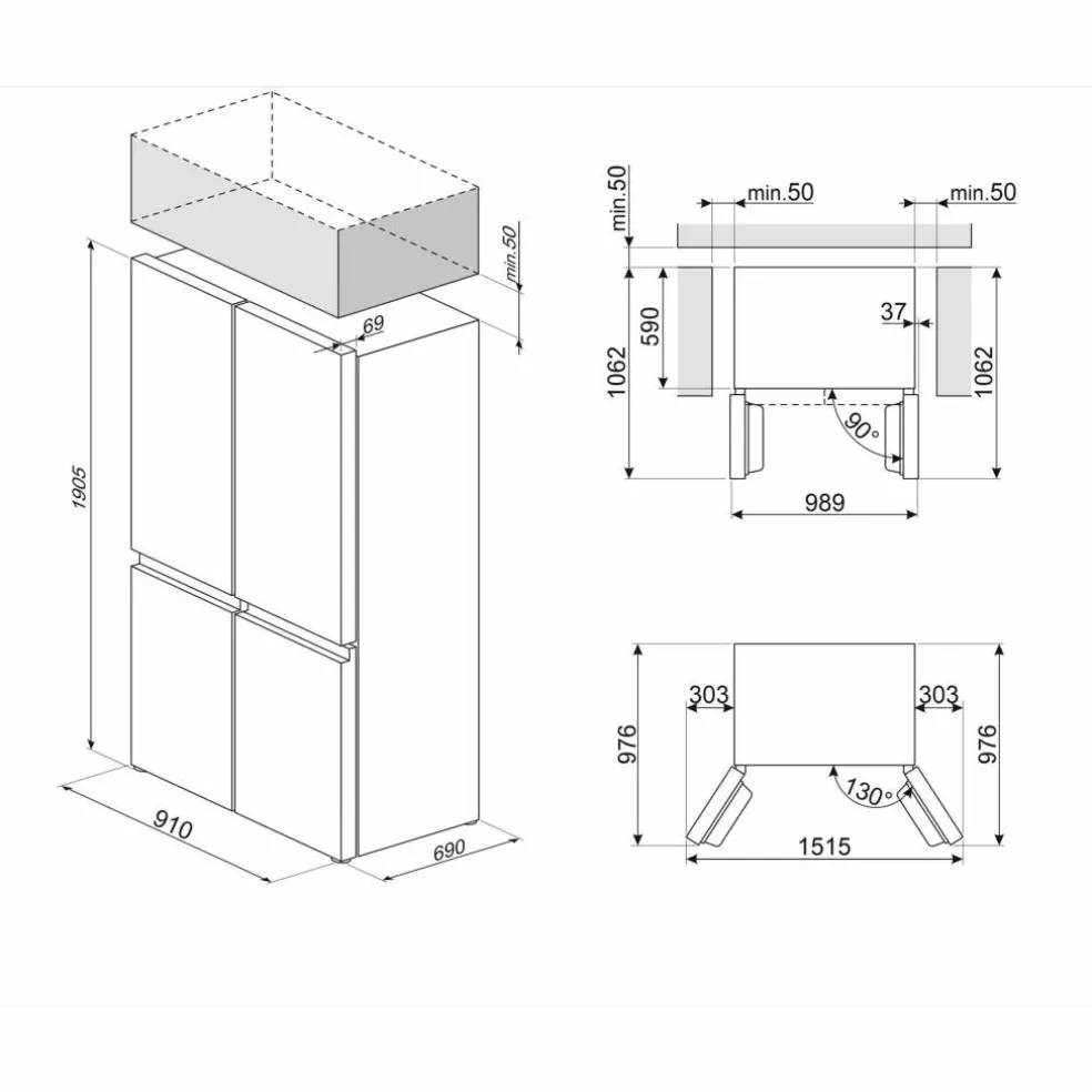 FQI60KD French Door kjøleskap, svart