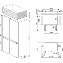 FQI48KD French Door kjøleskap, svart
