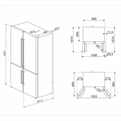 French Door kjøleskap/fryser 92 cm, rustfritt stål