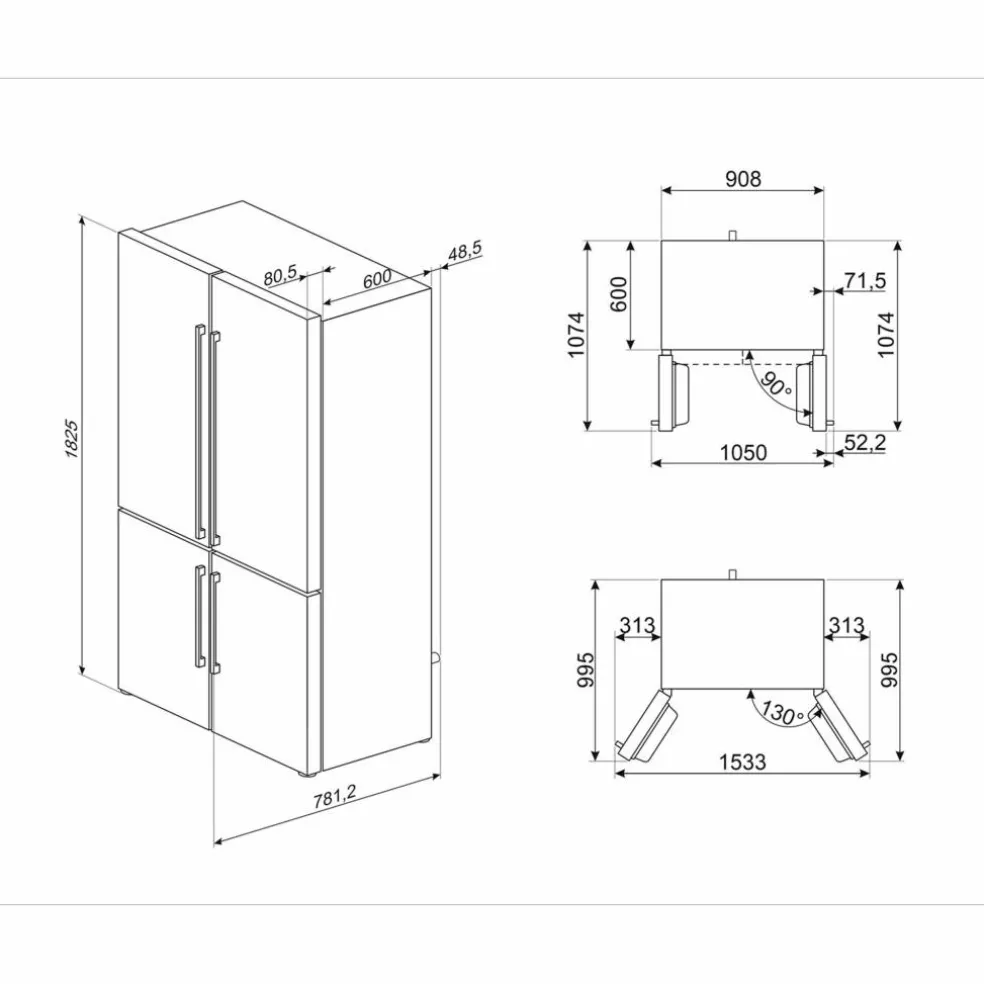 French Door kjøleskap/fryser 92 cm, svart