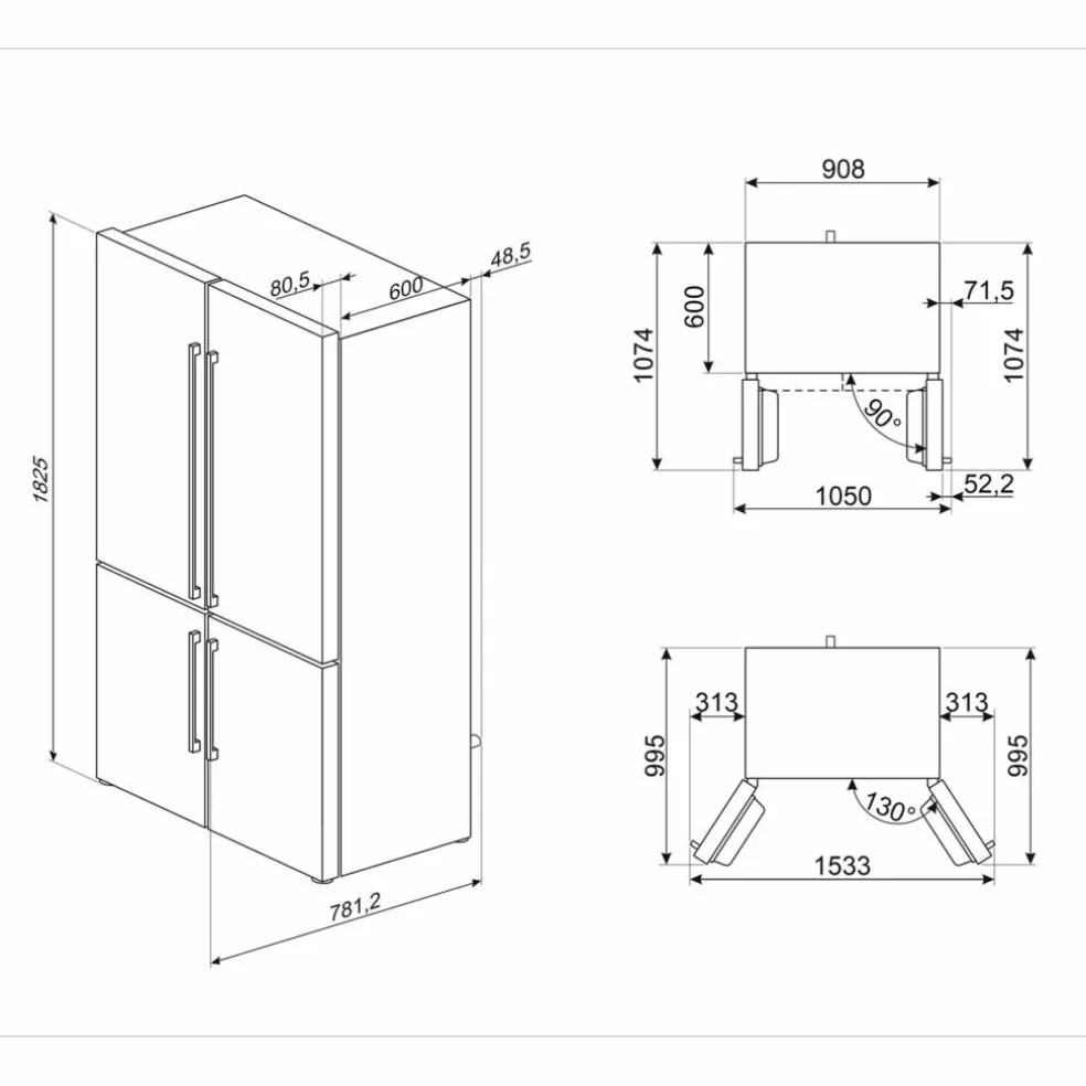 French Door kjøleskap/fryser 92 cm, svart