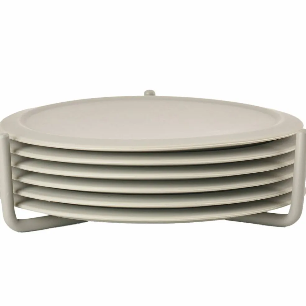 Glassbrikker 6 stk med holder, taupe