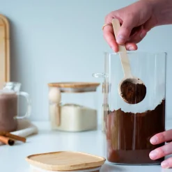 Glasskrukke med bambuslokk og måleskje 1400 ml