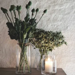 Glassvase med lærbånd 22,5 cm