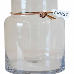 Glassvase med lærbånd 22,5 cm