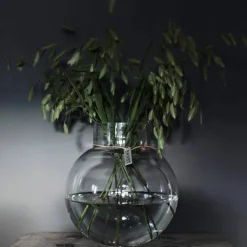 Glassvase Rund med Lærbånd 25 cm