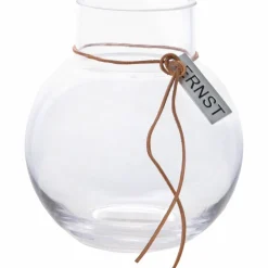 Glassvase Rund med Lærbånd 25 cm