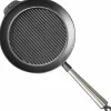 Grillpanne i støpejern 28 cm, håndtak i bøketre
