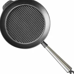 Grillpanne i støpejern 28 cm, stålhåndtak
