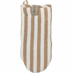 Grytevott med brede striper, karamell/hvit