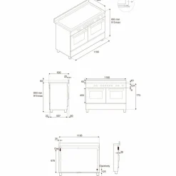 HER125I2EAVT2 Heritage induksjonskomfyr 120 cm med 5 soner, elektrisk stekebord og 2 ovner, elfenbenshvit