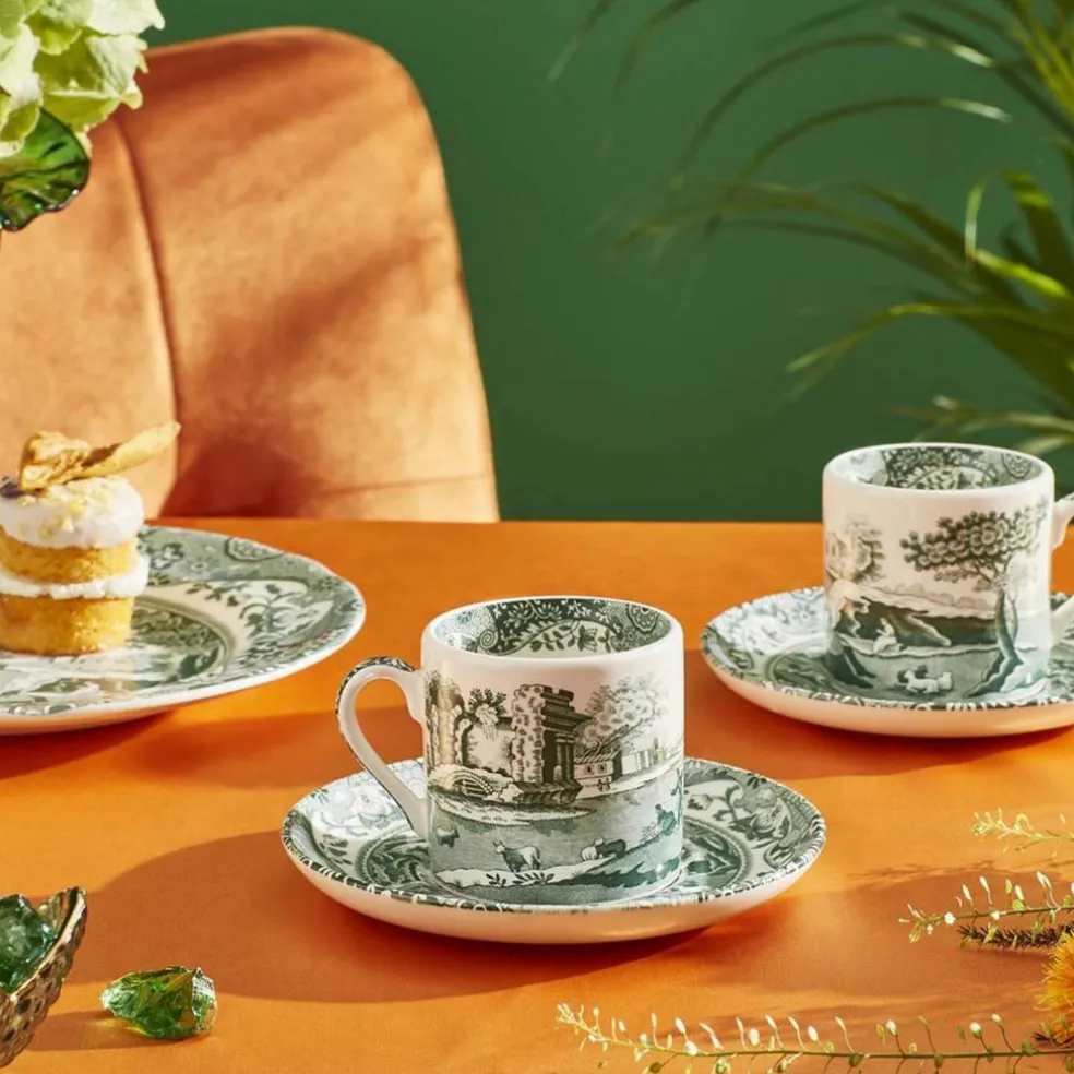 Heritage Green Italian espressokopp 9 cl + fat, grønn/hvit