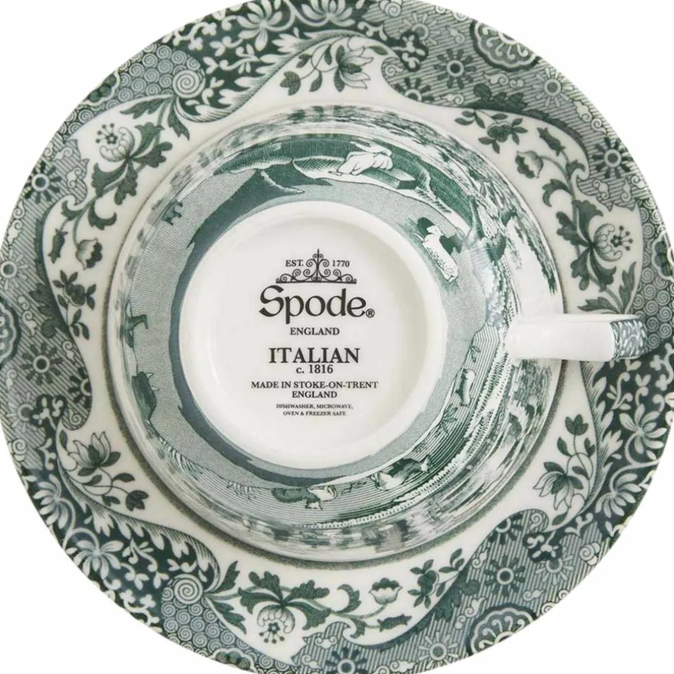 Heritage Green Italian tekopp med fat 20 cl, grønn/hvit
