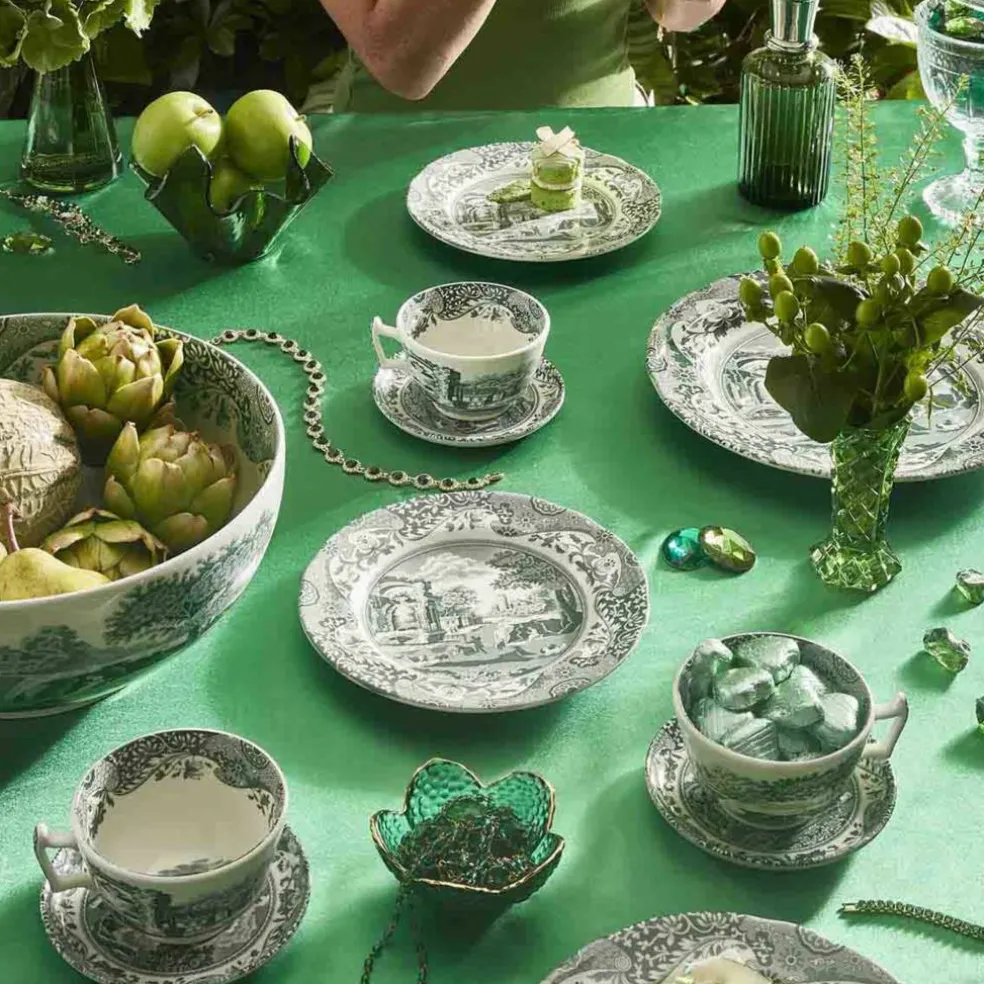 Heritage Green Italian tekopp med fat 20 cl, grønn/hvit