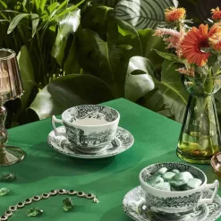 Heritage Green Italian tekopp med fat 20 cl, grønn/hvit