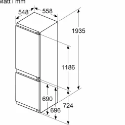 KIN96VFD0 Serie 4 integrert kombiskap 193,5 x 55,8 cm