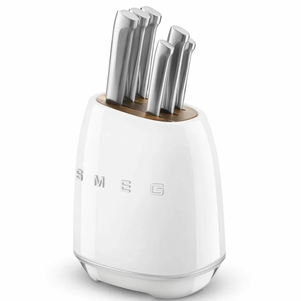 Knivblokk med 6 kniver, hvit