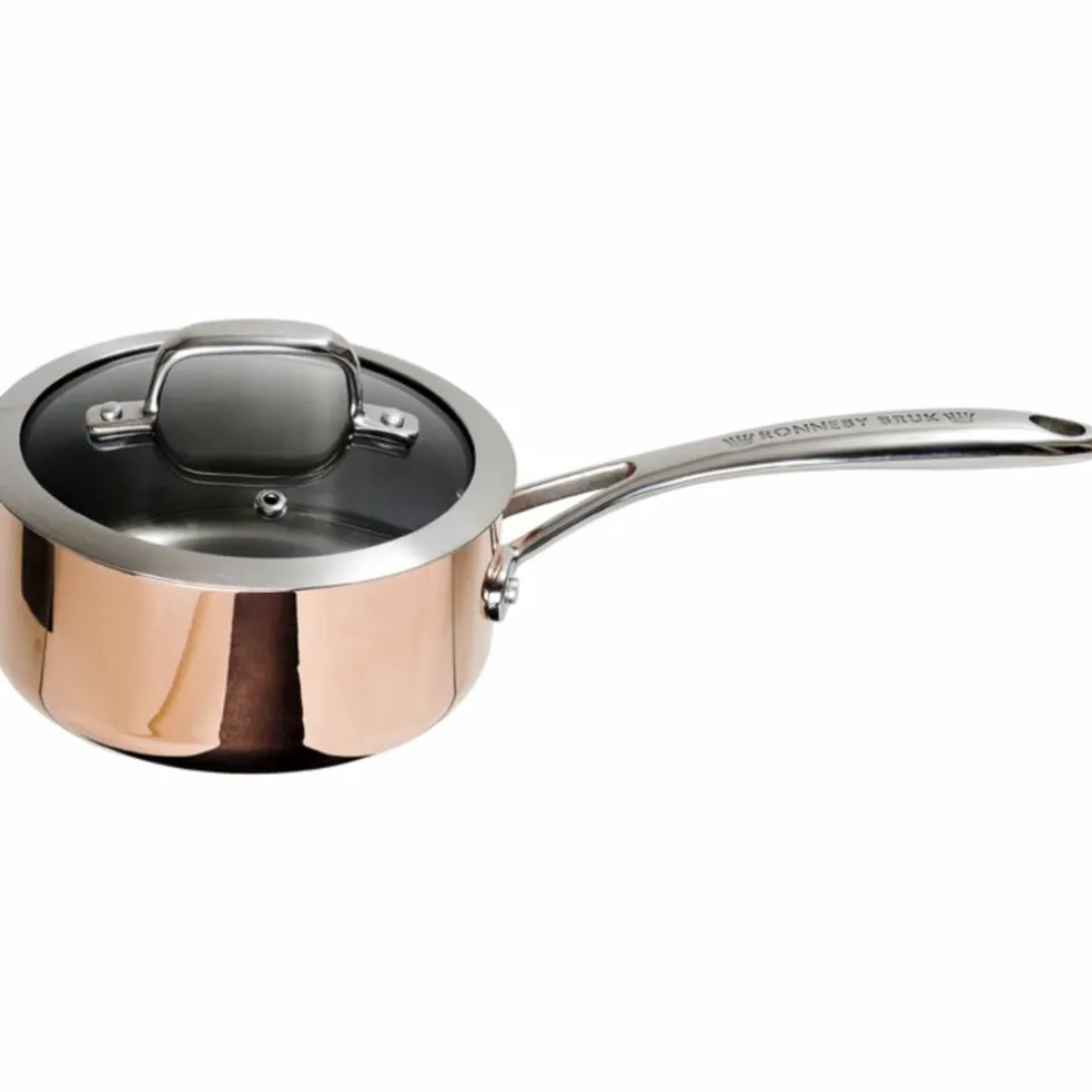 Kobberkasserolle med Glasslokk 16 cm 1liter