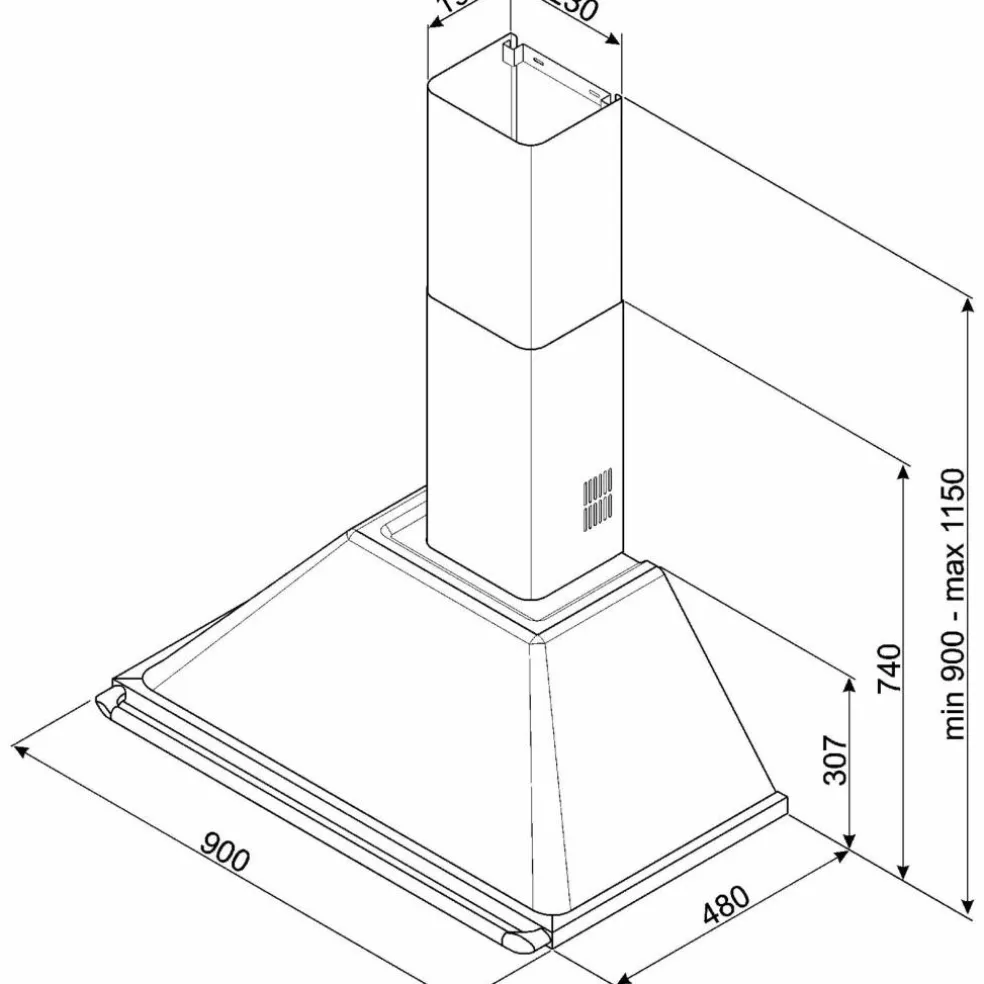 KTR90XE Victoria Vegghengt Ventilhette 90 cm, Rustfritt Stål