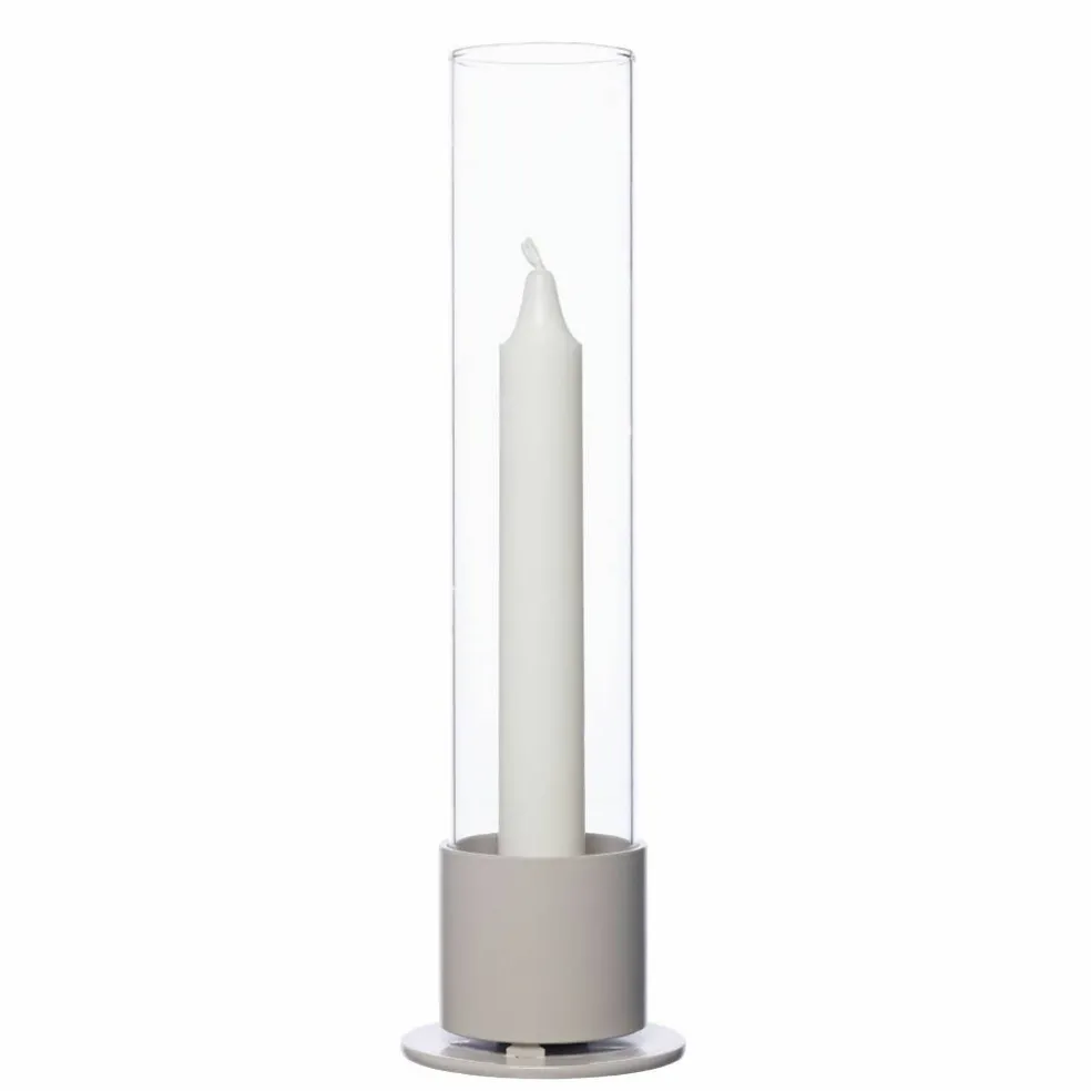 Lysestake med glassylinder, naturhvit