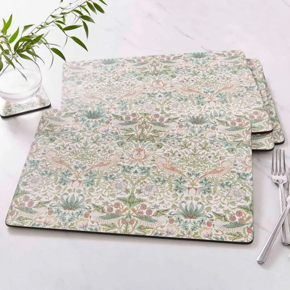 Morris & Co Strawberry Thief bordbrikker 4-pakning, grønn