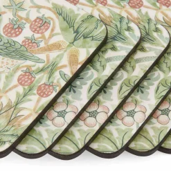 Morris & Co Strawberry Thief glassbrikker 6-pakning, grønn