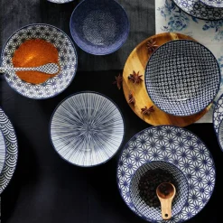 Nippon Blue skålsett + spisepinner, prikker/bølger
