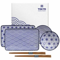 Nippon Blue sushisett 6 deler, stjerner/bølger