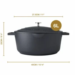 Oval non-stick-gryte 6 liter, svart