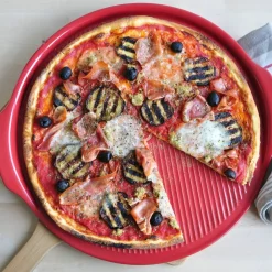 Pizzastein med riller Ø 40 cm, rød