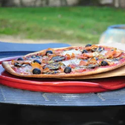 Pizzastein med riller Ø 40 cm, rød