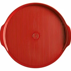 Pizzastein med riller Ø 40 cm, rød